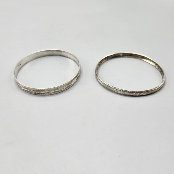 Sterling Silver Bangles Etched Geometric Pattern 925 - Picture 1 of 11